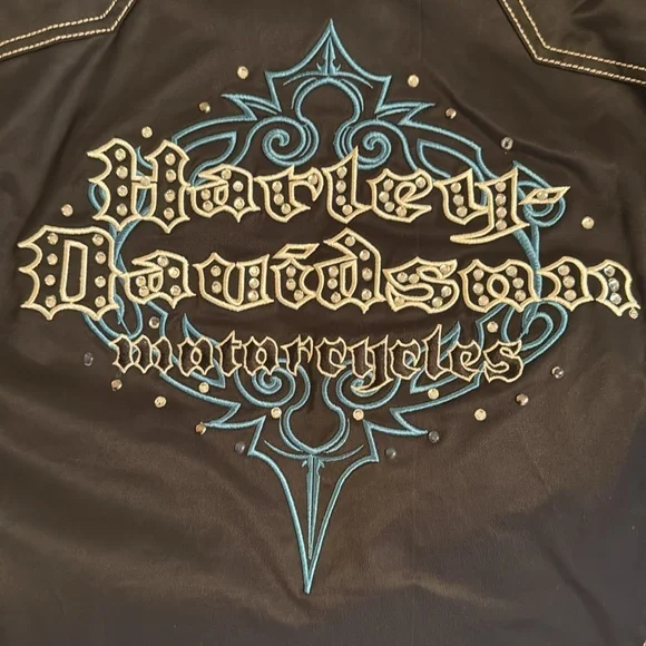 Harley Davidson Zip Jacket Black bedazzled Blue 
EMBROIDERED Women’s L Baddie - Picture 9 of 14